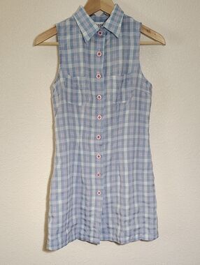 Groove USA Blue Button Down Plaid Dress